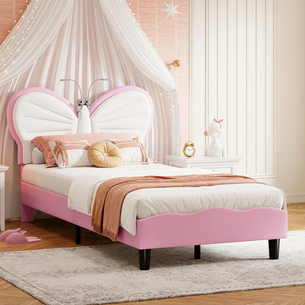 Lit 1 place 90x200 – Design papillon LED rose