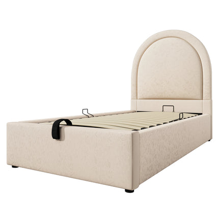 Lit coffre 1 place 90x200 avec rangement – Velours beige