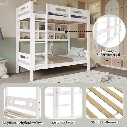 Lit mezzanine 1 place 90x200 - 2 couchages Bois blanc avec échelle 5 marches et rangements