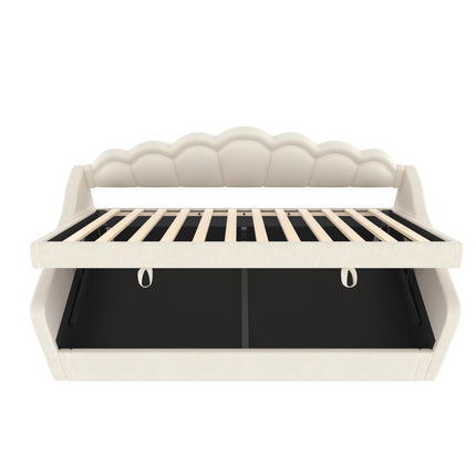 Lit coffre 1 place 90x200 avec rangement – Velours beige