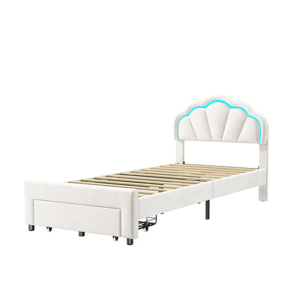 Lit 1 place 90x200 avec tiroir de rangement – Tête fleur LED