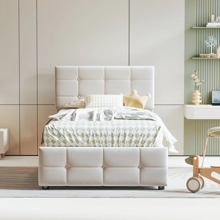 Lit coffre 1 place 90x200 avec rangement hydraulique – Tissu