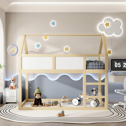 Lit mezzanine 2 lits 1 place 90x190 – Structure bois et blanc