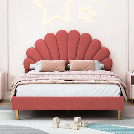 Lit 2 places 140x200 – Design pétale en velours rose