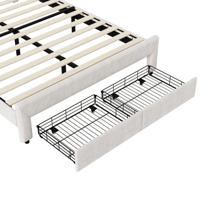 Lit 2 places 140x200 en velours avec rangement – Tête ronde LED