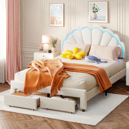 Lit 2 places 140x200 avec tiroir de rangement – Tête fleur LED