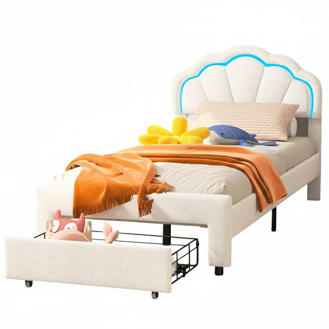 Lit 1 place 90x200 avec tiroir de rangement – Tête fleur LED