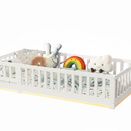 Lit 1 place 90x200 Montessori – Bois massif avec barrières