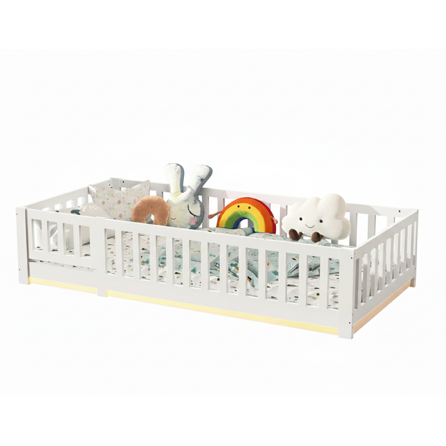 Lit 1 place 90x200 Montessori – Bois massif avec barrières