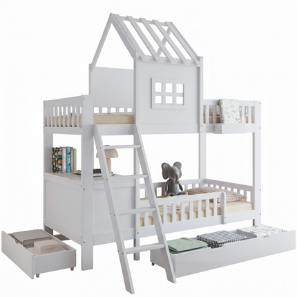 Lit Cabane Mezzanine 1 places 90x200 – 2 couchages Blanc