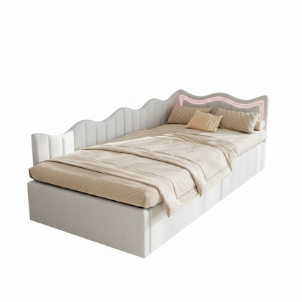 Lit coffre 1 place 90x200 avec rangement hydraulique – Velours beige