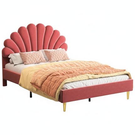 Lit 2 places 140x200 – Design pétale en velours rose