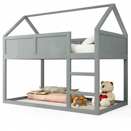 Lit mezzanine 2 lits de 1 place 90x190 – Structure bois gris