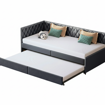 Lit gigogne 1 place 90x200 avec tiroir-lit – Velours gris