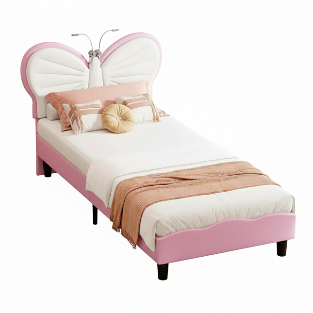 Lit 1 place 90x200 – Design papillon LED rose