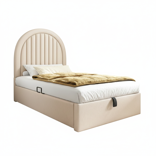 Lit coffre 1 place 90x200 avec rangement – Velours beige