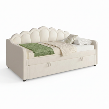 Lit coffre 1 place 90x200 avec rangement – Velours beige