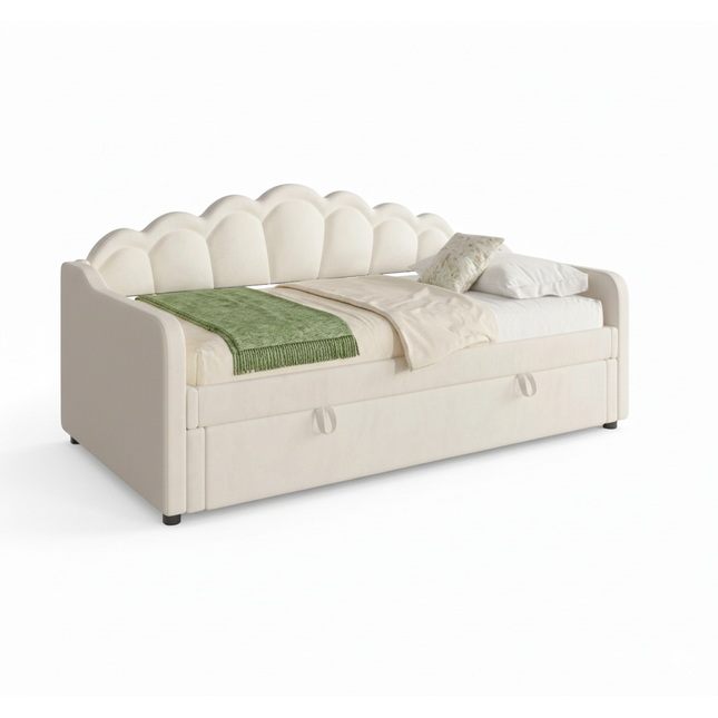 Lit coffre 1 place 90x200 avec rangement – Velours beige