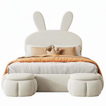 Lit coffre 2 places 140x200 – Velours beige avec rangement et éclairage LED