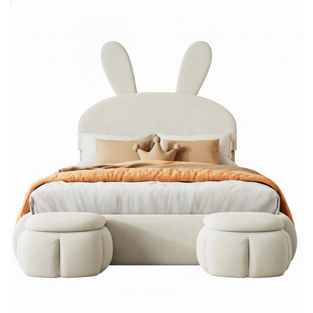 Lit coffre 2 places 140x200 – Velours beige avec rangement et éclairage LED