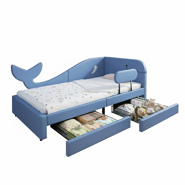 Lit 1 place 90x200 pour enfant avec rangements – Design baleine bleu