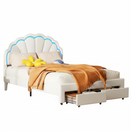 Lit 2 places 140x200 avec tiroir de rangement – Tête fleur LED