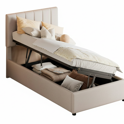 Lit coffre 1 place 90x200 avec rangement hydraulique – Tissu