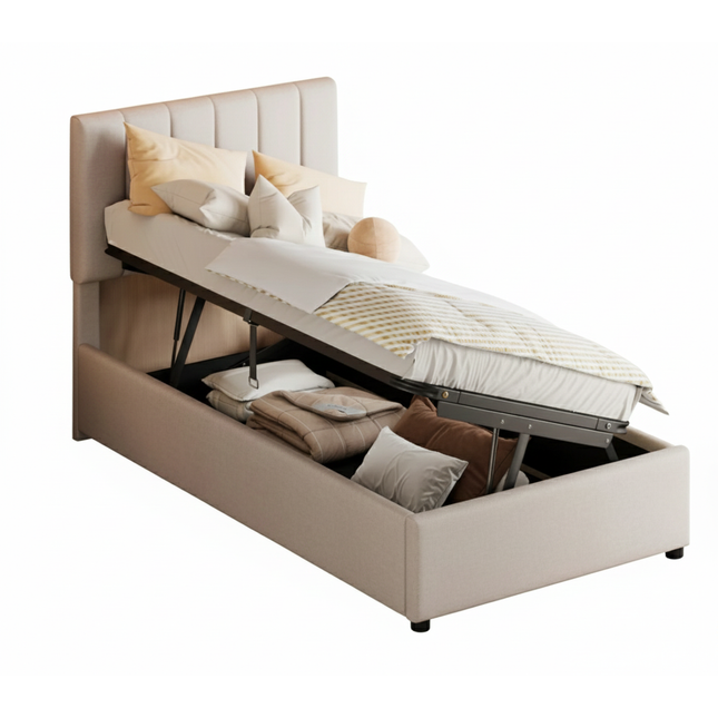 Lit coffre 1 place 90x200 avec rangement hydraulique – Tissu