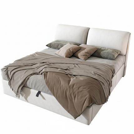 Lit coffre 180x200 avec rangements – Velours blanc & tête réglable