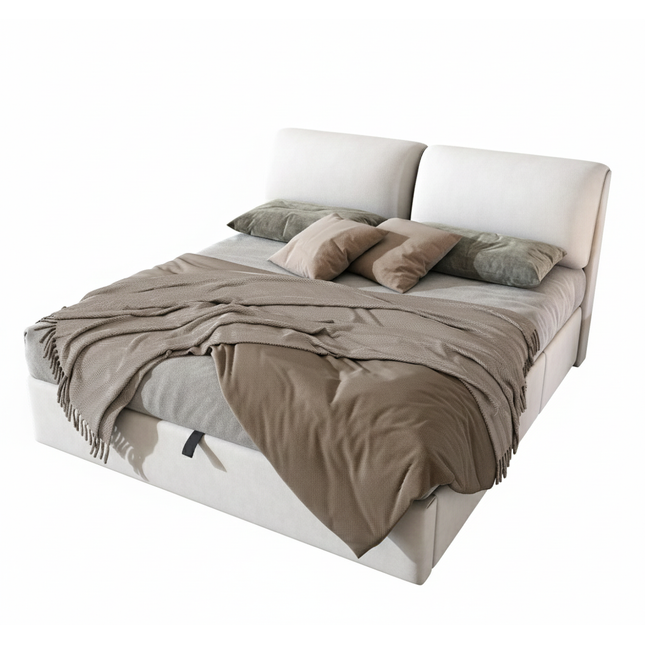 Lit coffre 180x200 avec rangements – Velours blanc & tête réglable