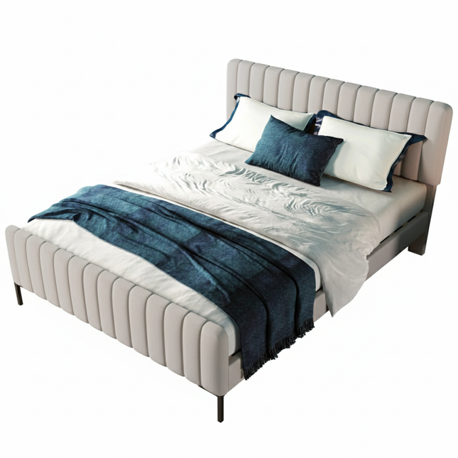 Lit 2 places 180x200 – Tissu beige, tête de lit ajustable