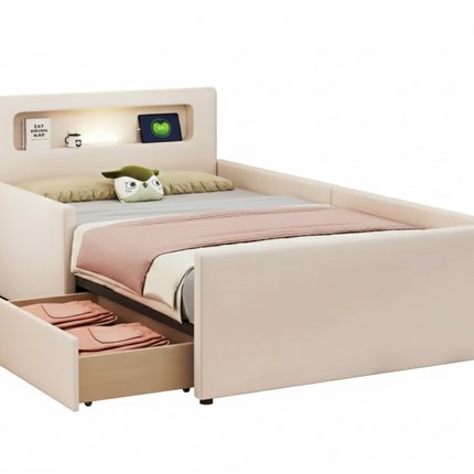 Lit 1 place 90x200 avec tiroir – PU avec LED & USB