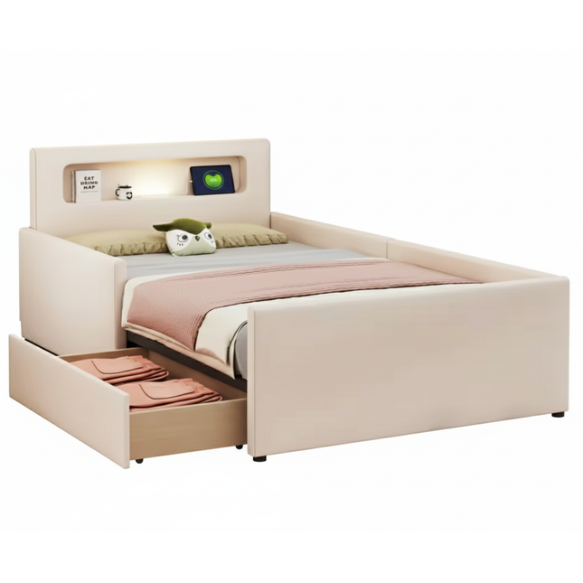 Lit 1 place 90x200 avec tiroir – PU avec LED & USB