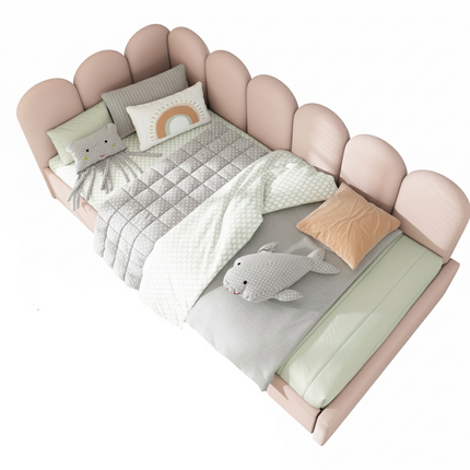 Lit 1 place 90x200 – Lit gigogne extensible avec rangements et dossier capitonné