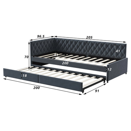 Lit gigogne 1 place 90x200 avec tiroir-lit – Velours gris