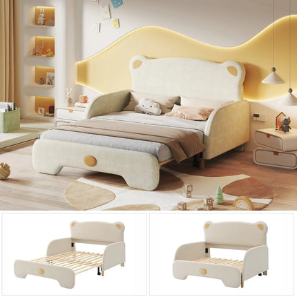 Lit 2 places 140x200 enfant – Design ours en velours beige