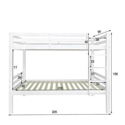 Lit mezzanine 2 lits de 1 place 90x200 – Bois blanc avec échelle et lits séparables