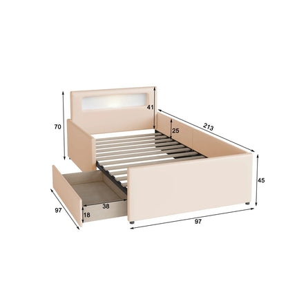Lit 1 place 90x200 avec tiroir – PU avec LED & USB