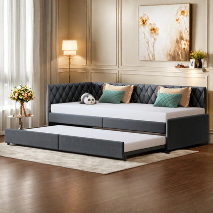 Lit gigogne 1 place 90x200 avec tiroir-lit – Velours gris