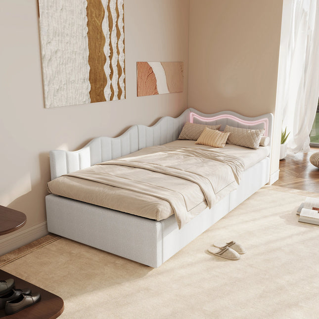Lit coffre 1 place 90x200 avec rangement hydraulique – Velours beige