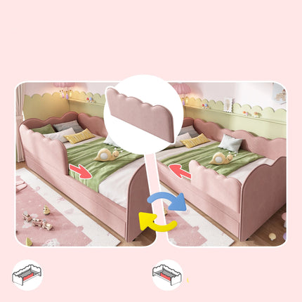 Lit 1 place 90x190 gigogne – Velours rose lit gigogne