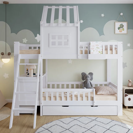 Lit Cabane Mezzanine 1 places 90x200 – 2 couchages Blanc