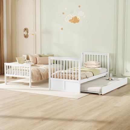 Lit mezzanine 2 lits de 1 place 90x200 – Bois avec escalier et lit gigogne Blanc