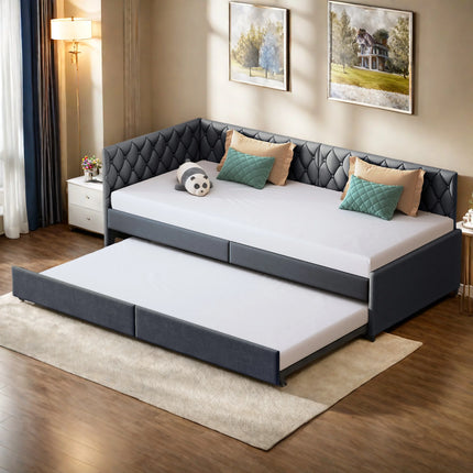 Lit gigogne 1 place 90x200 avec tiroir-lit – Velours gris