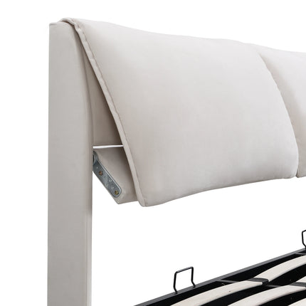 Lit coffre 180x200 avec rangements – Velours blanc & tête réglable