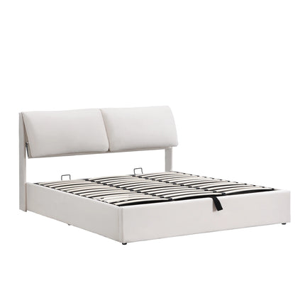 Lit coffre 180x200 avec rangements – Velours blanc & tête réglable