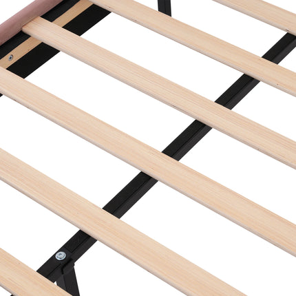 Lit 1 place 90x200 – Velours rose capitonné avec port USB-C intégré