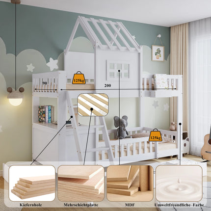 Lit Cabane Mezzanine 1 places 90x200 – 2 couchages Blanc