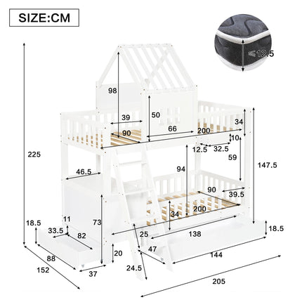 Lit Cabane Mezzanine 1 places 90x200 – 2 couchages Blanc