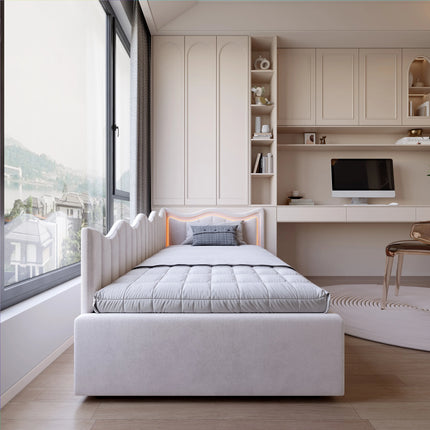 Lit coffre 1 place 90x200 avec rangement hydraulique – Velours beige